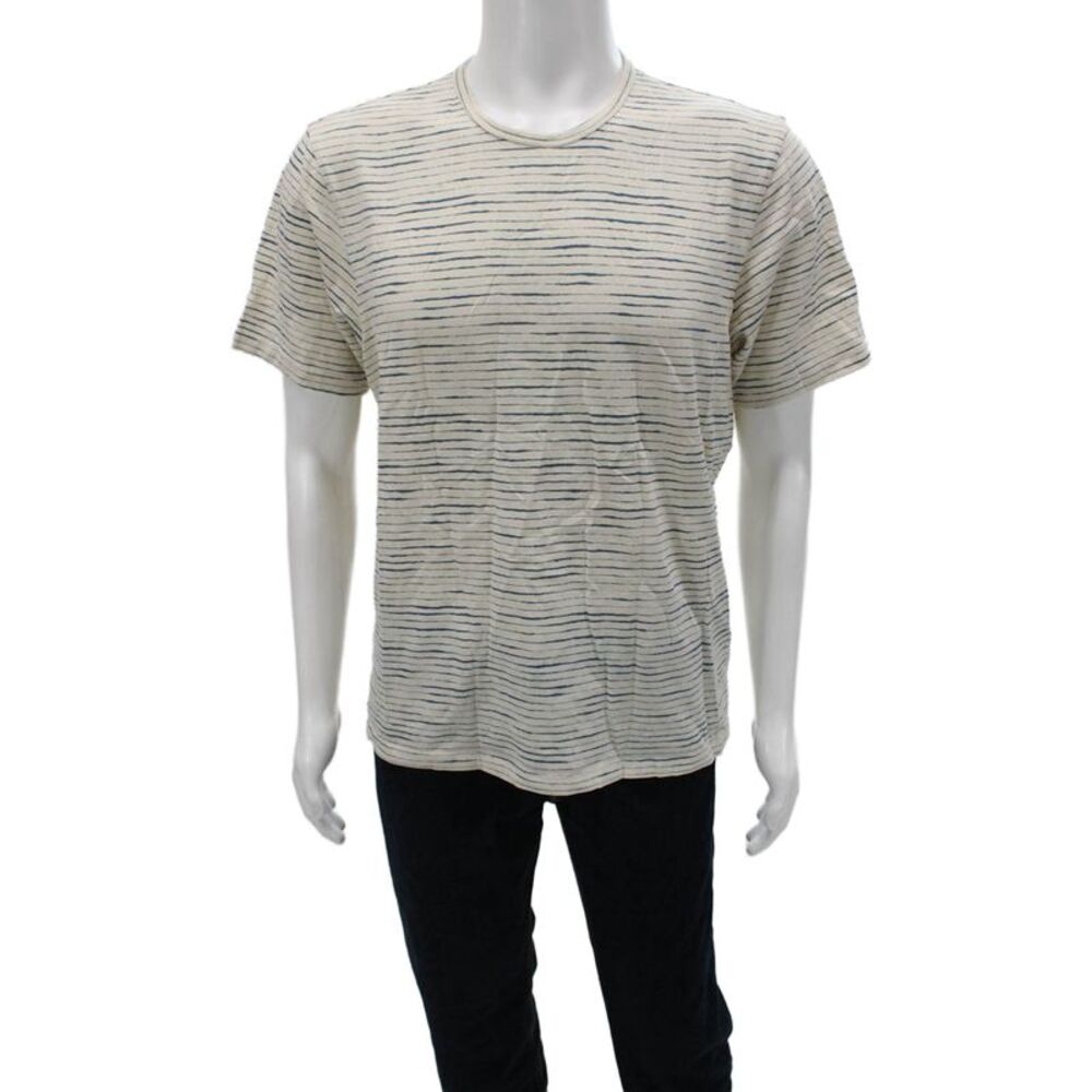 Corridor Mens T-Shirt Beige Cotton Striped Crew Neck Short Sleeve Size M